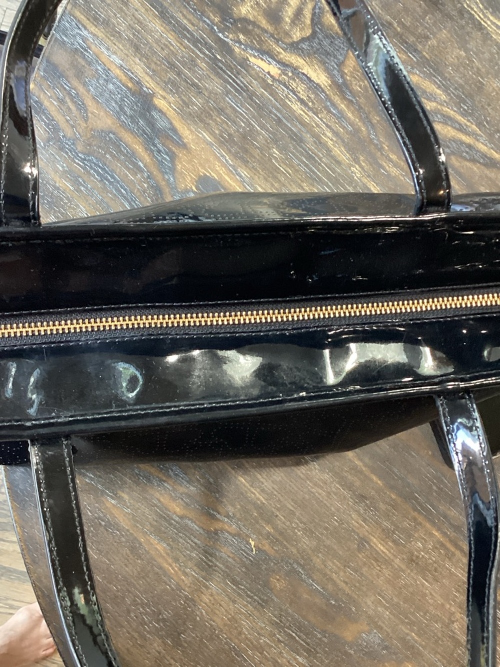 Kate Spade Black Patent Tote Bag. NWOT. 16"W X 10"L X 6" D with Unbrand Dusty - Picture 9 of 15